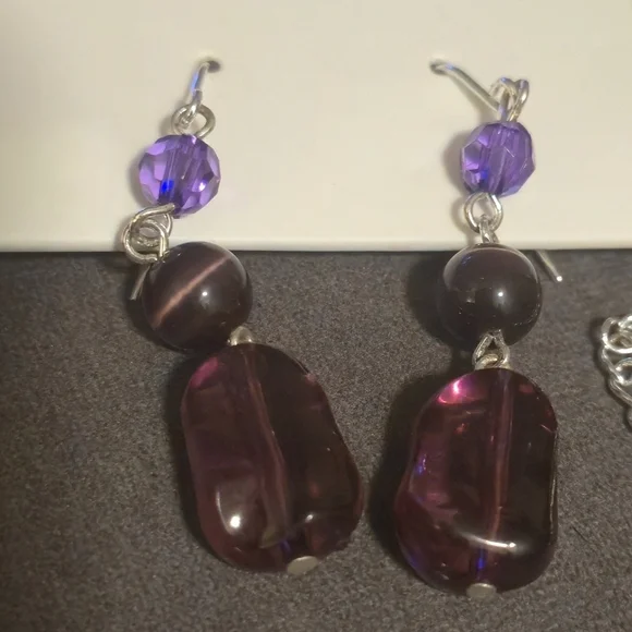 Penningtons Purple Multi-Strand Illusion Necklace & Dangle Earrings Jewelry Set - Picture 4 of 12